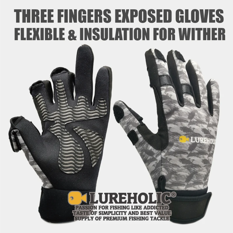 Guantes LUREHOLIC plegables de tres dedos, guantes flexibles y cálidos de invierno, resistentes al desgaste y duraderos