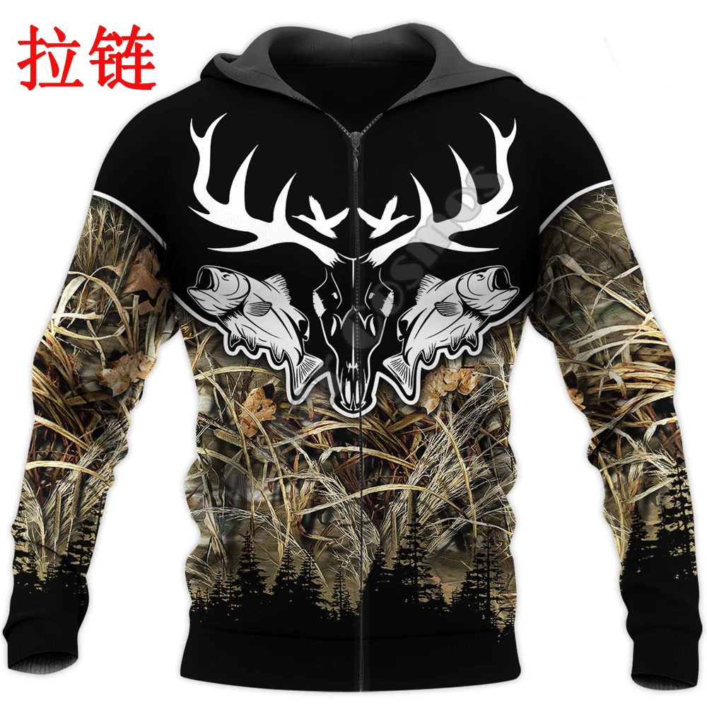 Sudadera con capucha de otoño para hombre con estampado 3D de caza y pesca, ropa de calle Unisex, chaqueta informal con cremallera, jersey KJ592 - imagen 3