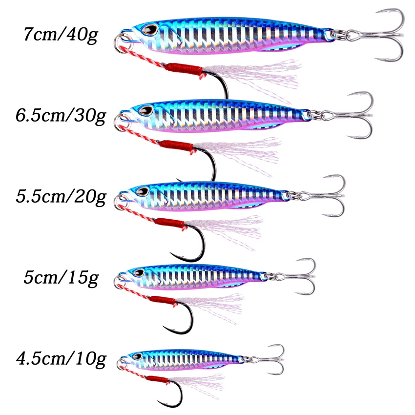 Señuelos de fundición de Metal para pesca en el mar, cebo Artificial de 10G, 15G, 20G, 30G, 40G, cuchara de fundición larga para Jigging, 6 unidades - imagen 2