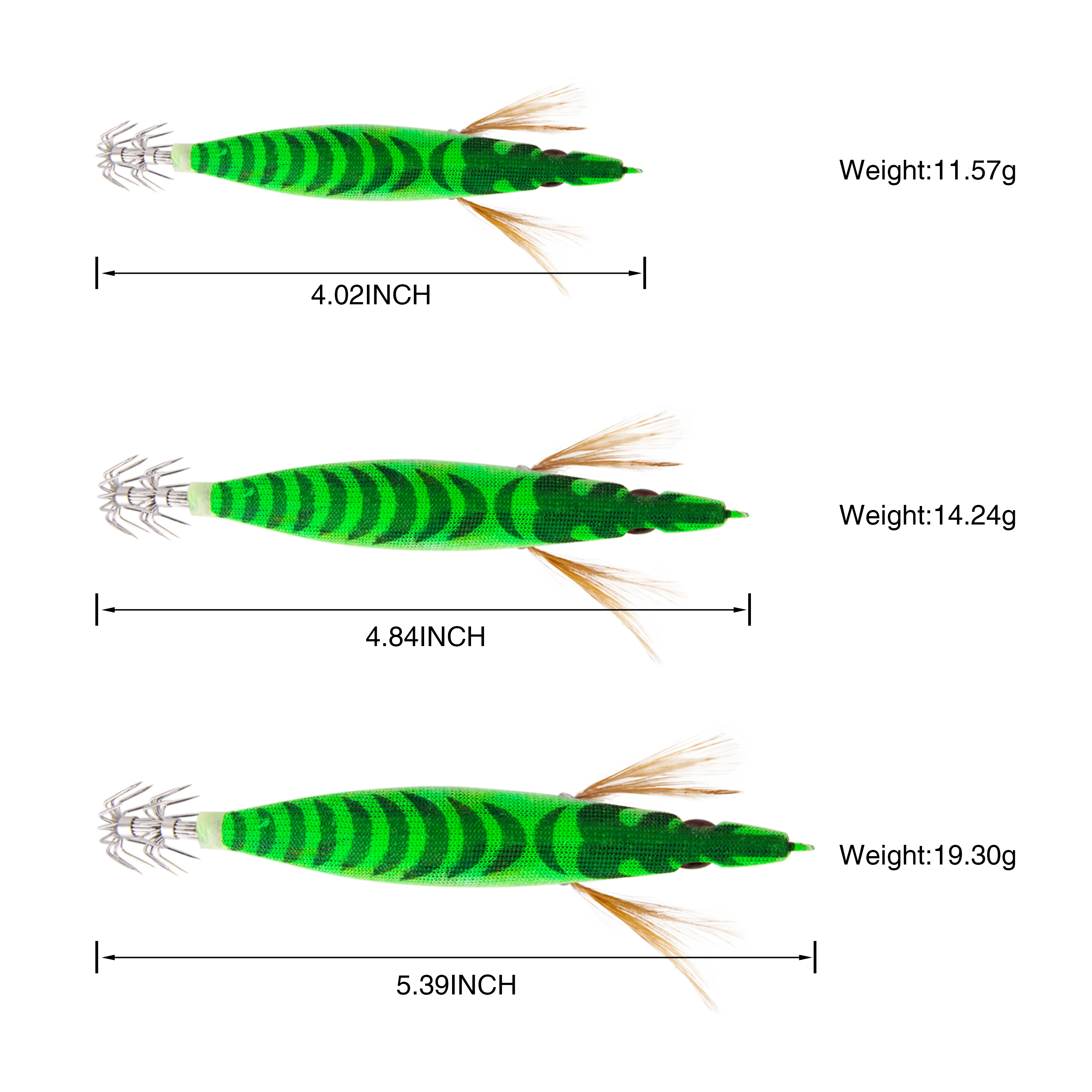 Anzuelo luminoso de calamar, Señuelos de Pesca duros artificiales de madera, 10cm-13,5 cm, 10 unidades