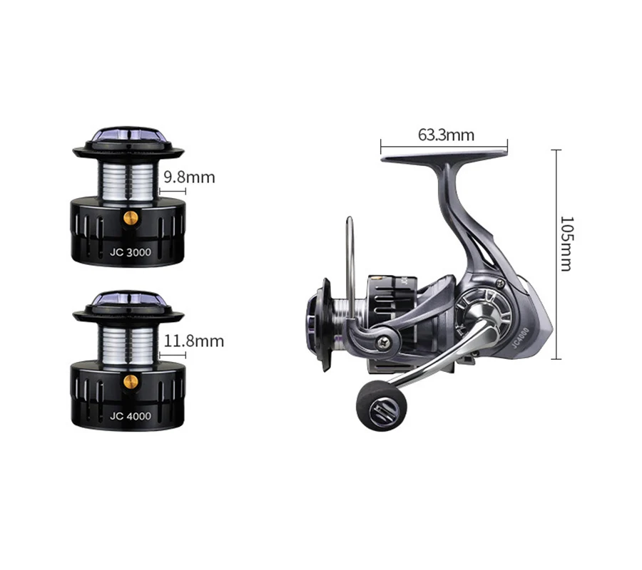 Carrete de pesca JC 3000 serie 4000 4 + 1 BB sin hueco 8kg, señuelo de arrastre máximo, rueda giratoria de tiro largo - imagen 3