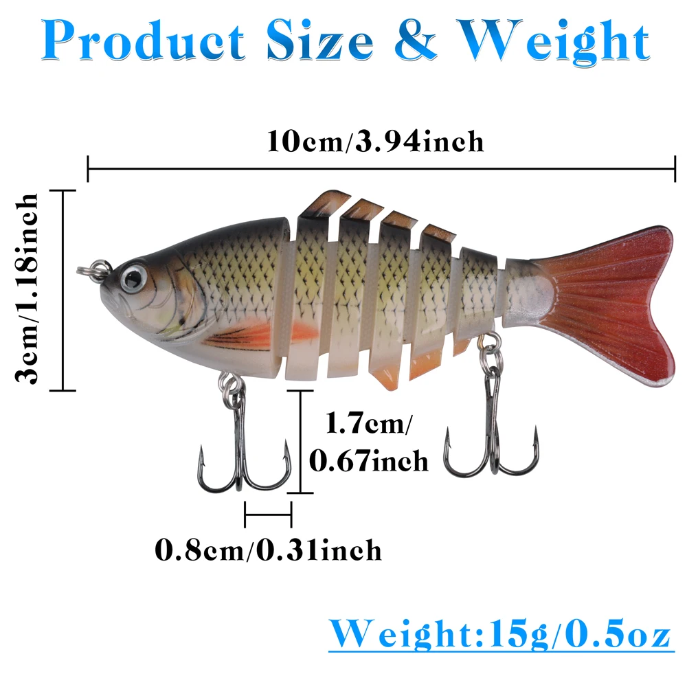 Señuelos de Pesca de lubina y trucha, cebos artificiales multiarticulados con anzuelos agudos afilados, 10cm, 15g, 5 uds. - imagen 2