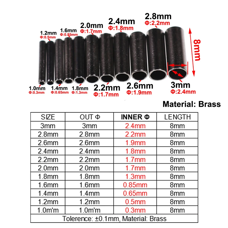 1000 Uds. Mangas de prensado de barril simple/doble de cobre negro, fijador líder de cables de pesca, conectores de tubo de aparejo de pesca de agua salada - imagen 5