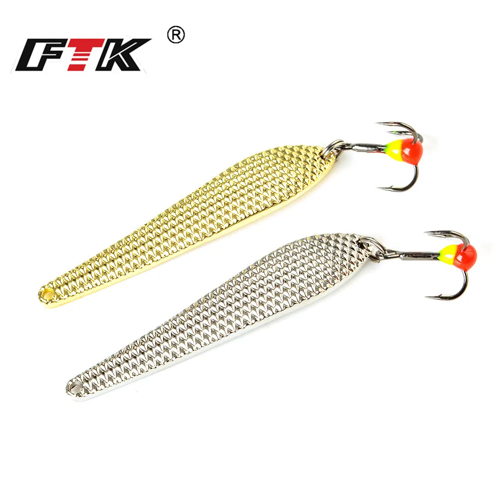 FTK-señuelo de pesca en hielo de invierno, 7g, 12g, aparejo Vertical de Metal plateado dorado con anzuelo triple para pesca de perca y Lucio - imagen 5