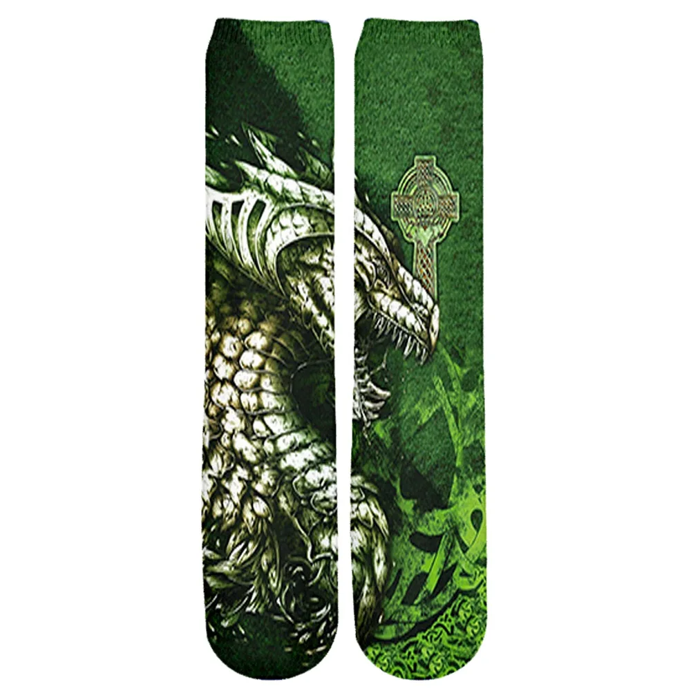 Calcetines de marca PLstar Cosmos, envío directo, nueva moda 20225, calcetines para hombre, tatuaje de dragón, estampado 3D, calcetín informal hasta la rodilla Unisex - imagen 4