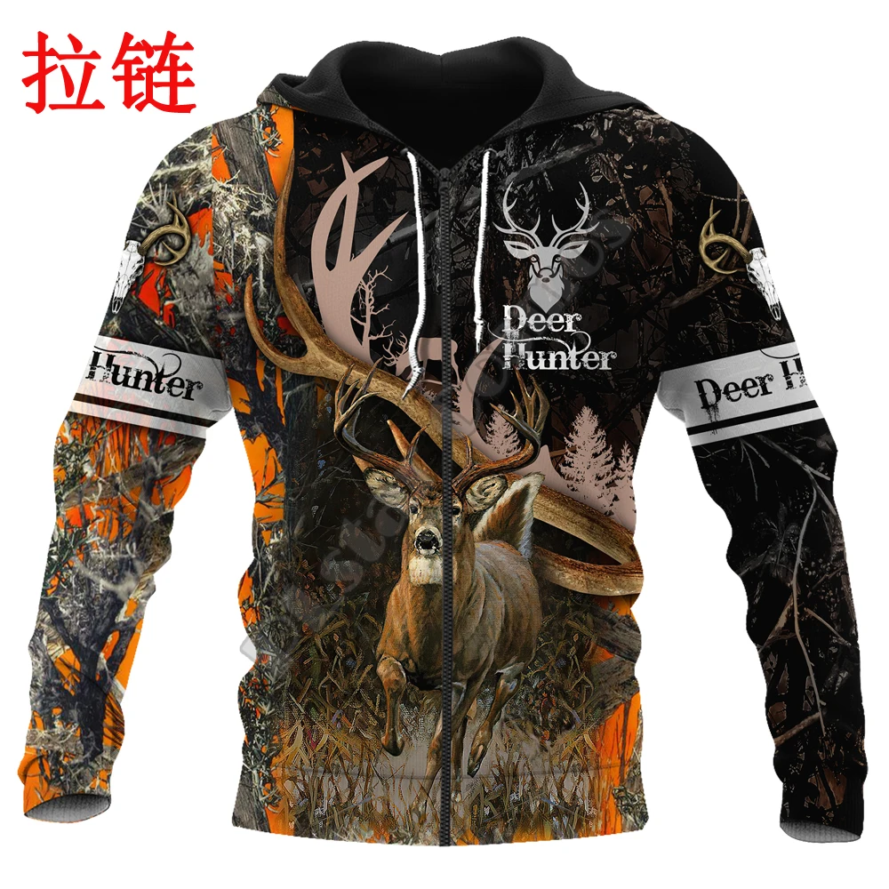 Caza ciervo negro Camo 3D impreso moda hombres otoño Sudadera con capucha sudadera Unisex ropa de calle Casual chaqueta con cremallera pulóver KJ544 - imagen 4