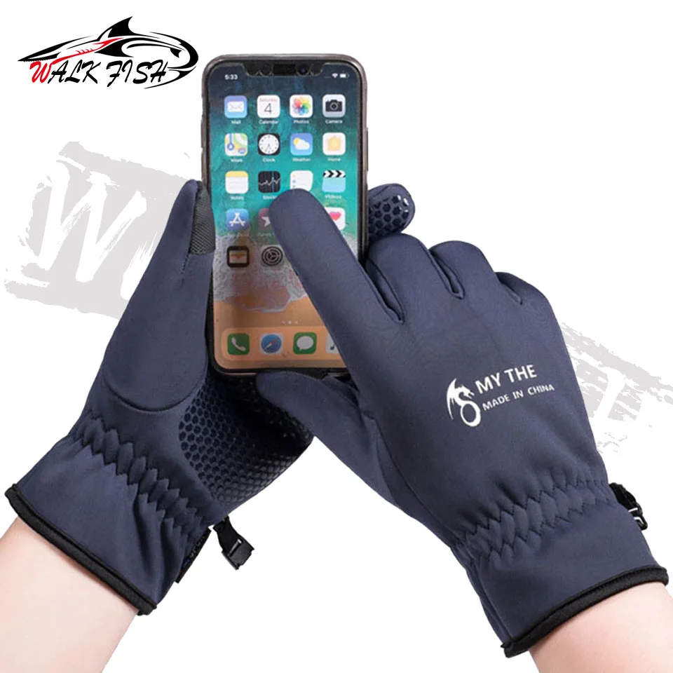 WALK FISH-guantes de pesca de medio dedo para deportes de invierno, pantalla táctil cálida, antideslizante, impermeable, de dedo completo, ciclismo - imagen 4