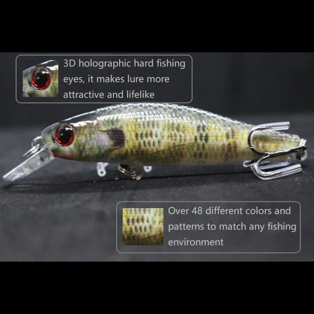 wLure Minnow Señuelo de pesca 9g 8cm 0,5 metros de profundidad Pintura realista 2 níquel negro # 8 ganchos de hoja de corte ojos duros 3D HM606 - imagen 3