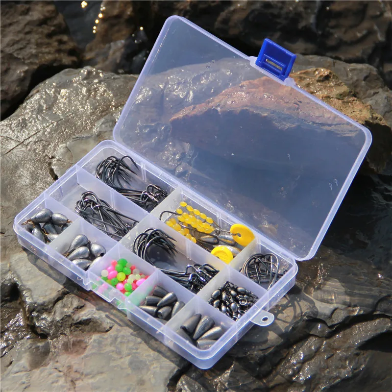 Caja de anzuelos de pesca Texas, 158 unids/caja, con plomos de pesca, ganchos de cabeza de plomo, topes flotantes para truchas, aparejos de pesca jigging - imagen 5