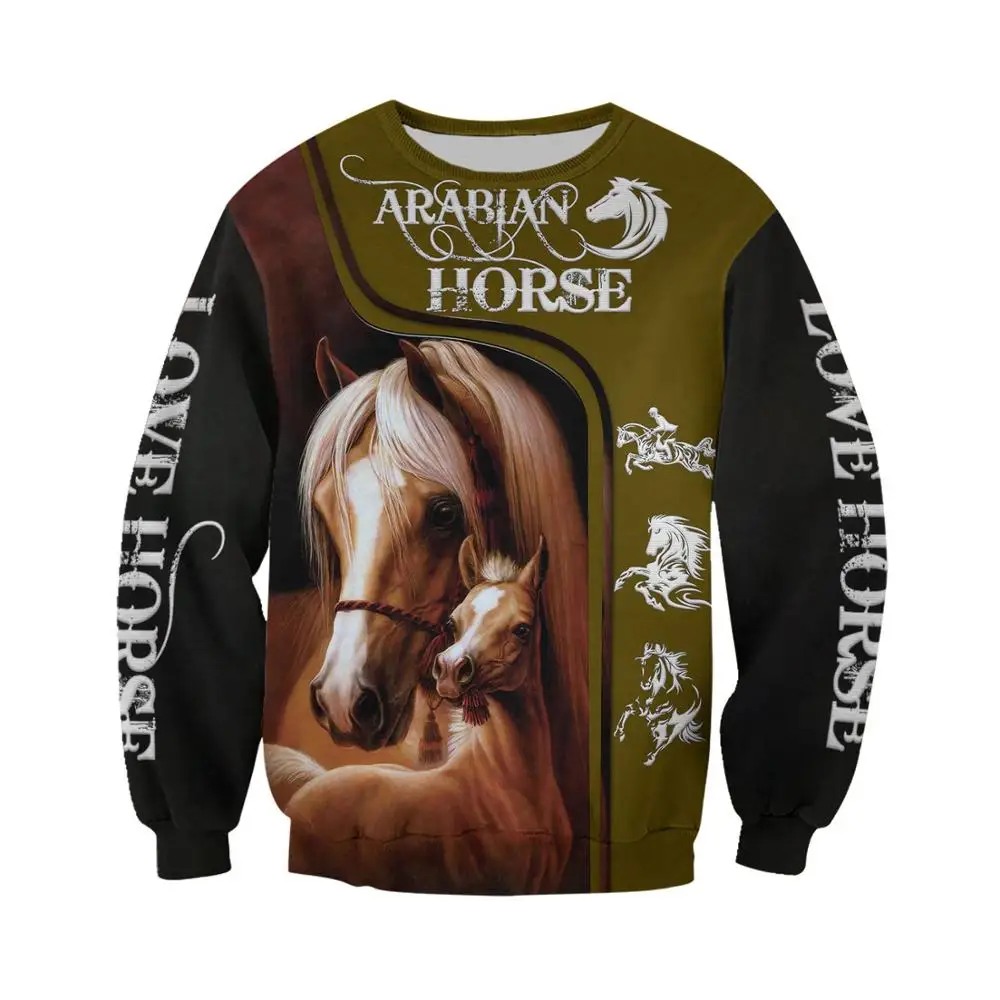 Sudadera con capucha con estampado 3D de caballo árabe para hombre/mujer, Sudadera con capucha de animales a la moda Harajuku, chaqueta informal, Jersey - imagen 3