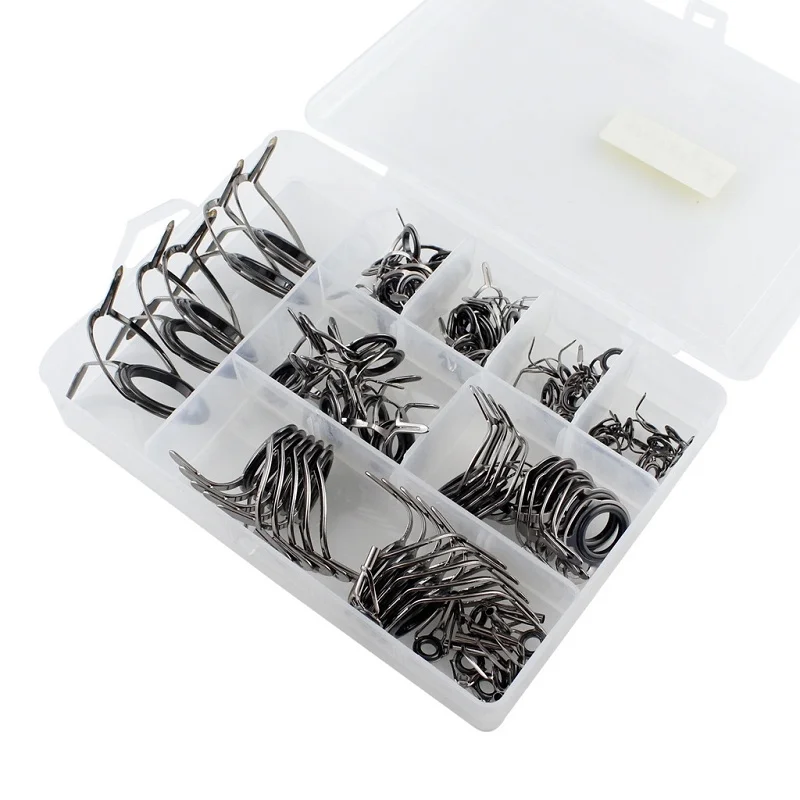 Caña de pescar telescópica, Kit de reparación de 2 patas, punta de guía, anillos de ojo, DIY, aparejos de pesca con caja, 85 unids/caja - imagen 3