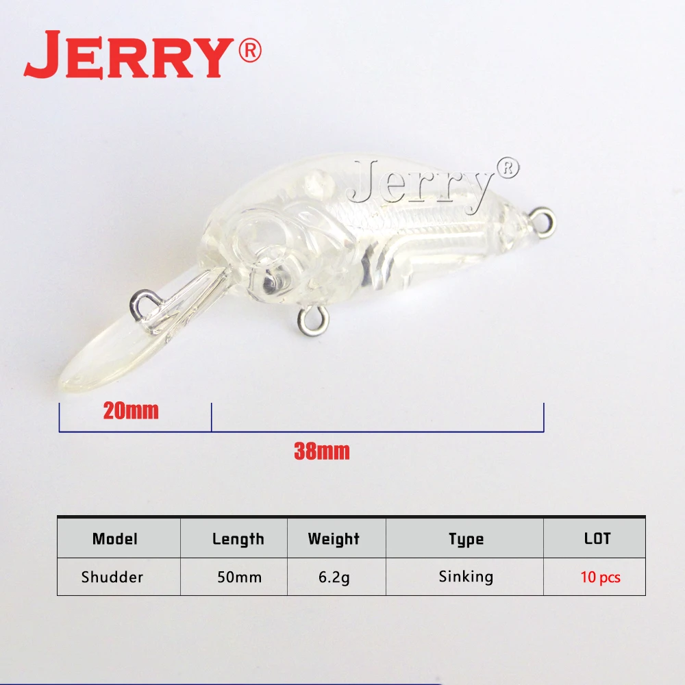 Jerry Scout-señuelo de pesca giratorio, 10 piezas, sin pintar, Cuerpo en blanco, 38mm, cebos duros flotantes, Wobbler, Crankbait, mar, orilla