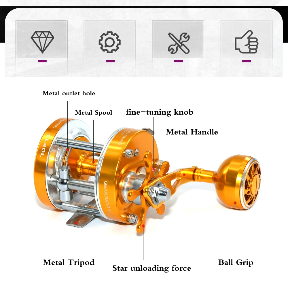 Carretes de pesca de tambor de arrastre de Metal completo, 1BB 2 + doble sistema de freno, Jigging, barco de mar, pesca de carpa, Baitcasting, agarre de rueda, agua salada - imagen 3