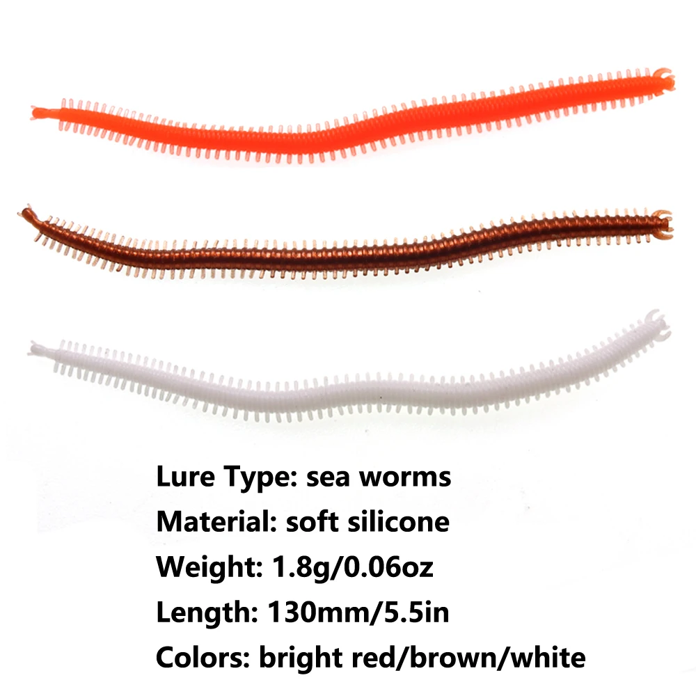 Señuelo de pesca de Calamar de silicona suave, gusanos de mar, gusanos de tierra realistas, cebo Artificial, lubina de agua salada, 15 piezas, 13cm, 2g, 3 colores - imagen 5