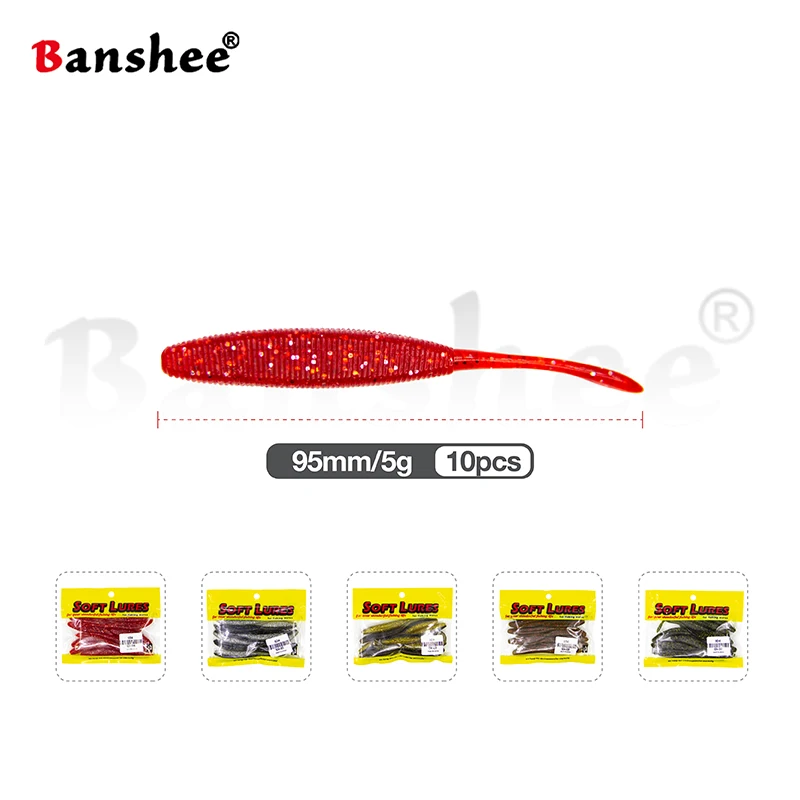 Banshee-señuelo de Pesca de gusano, cebo blando de 95mm y 5g, fácil de delinear, para lubina, de silicona, giratorio, para agua salada, SwimbaitsWobbler - imagen 4