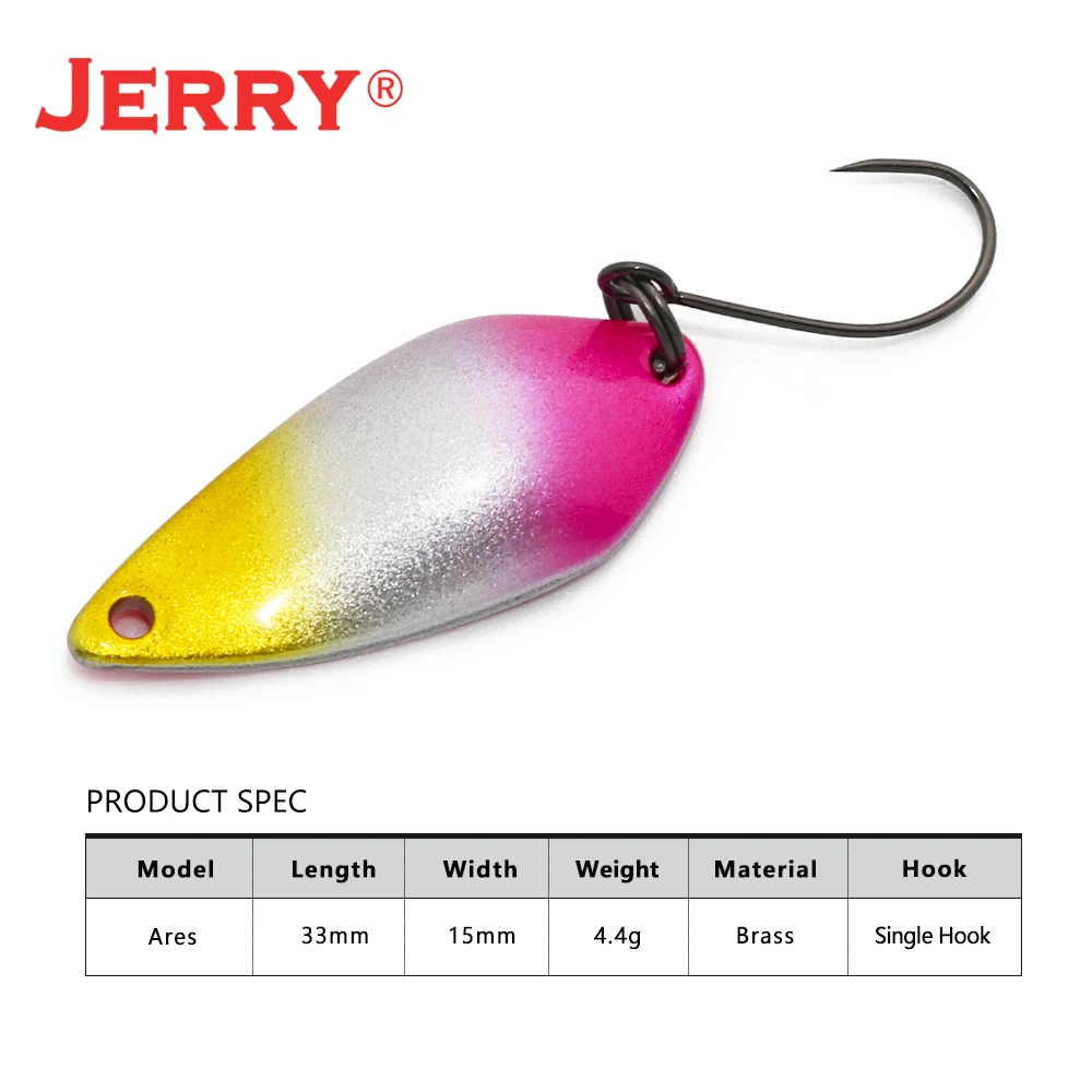 Jerry Ares-cuchara de Metal con un solo gancho, Micro Señuelos de Pesca de 4,4g, cebo de pesca Artificial ultraligero giratorio de latón para lago