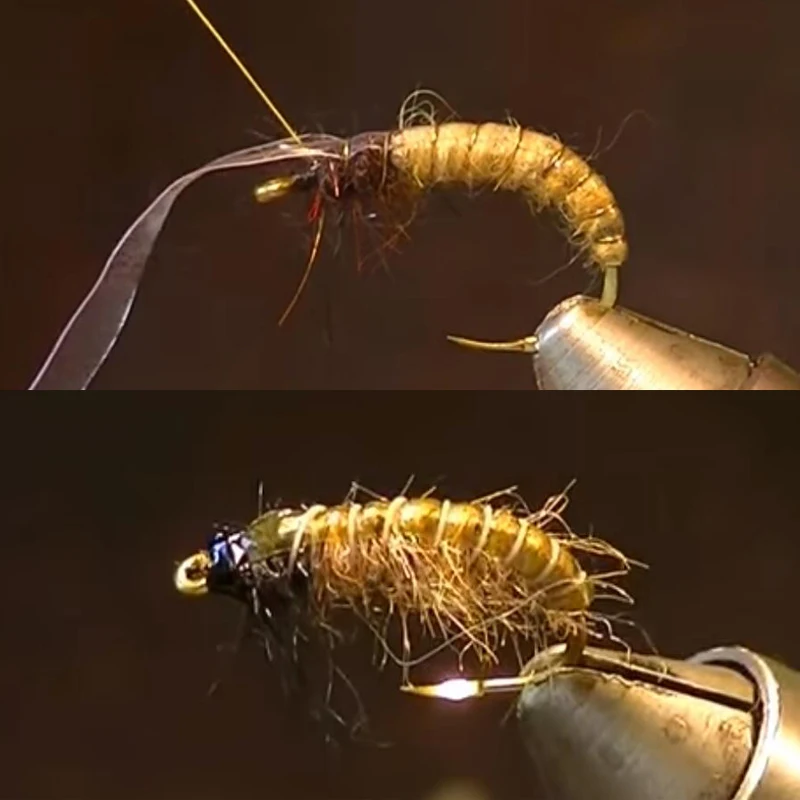 Pupa atado de moscas de 8 metros, envoltura corporal de gusano de Ninfa, 8 colores, 3mm de ancho, estiramiento flexible, espalda, Caddis, moscas, piel, Material sintético - imagen 3