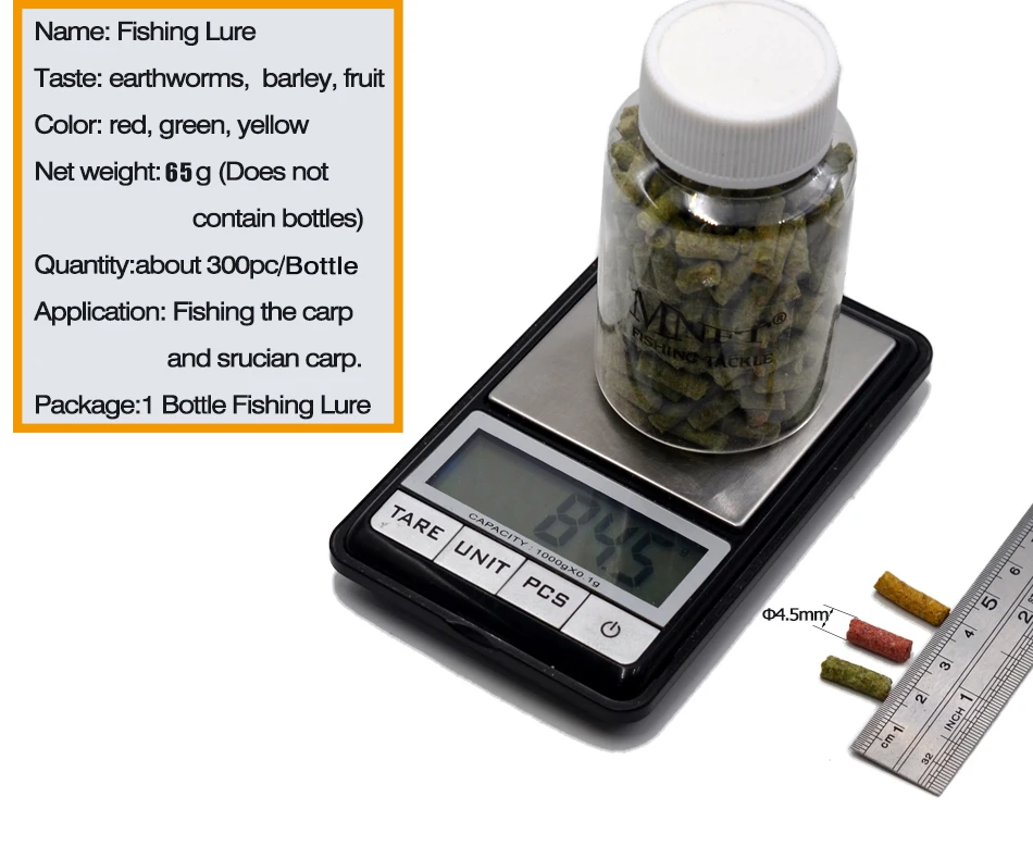 MNFT 1 botella de aproximadamente 300 Uds. Cebos de carpa con olor a hierba, 3 sabores, cebos de pesca gruesos, Señuelos de pesca, cebos artificiales y bandas de goma - imagen 2