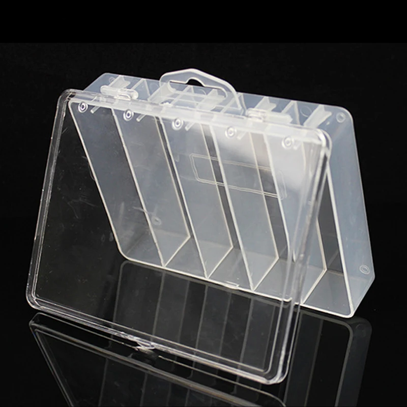 Caja de aparejos de pesca colgante, caja de plástico para Señuelos de Pesca con 5 compartimentos, práctica, impermeable, EGI/lubina, 2 tamaños, 1 unidad - imagen 3