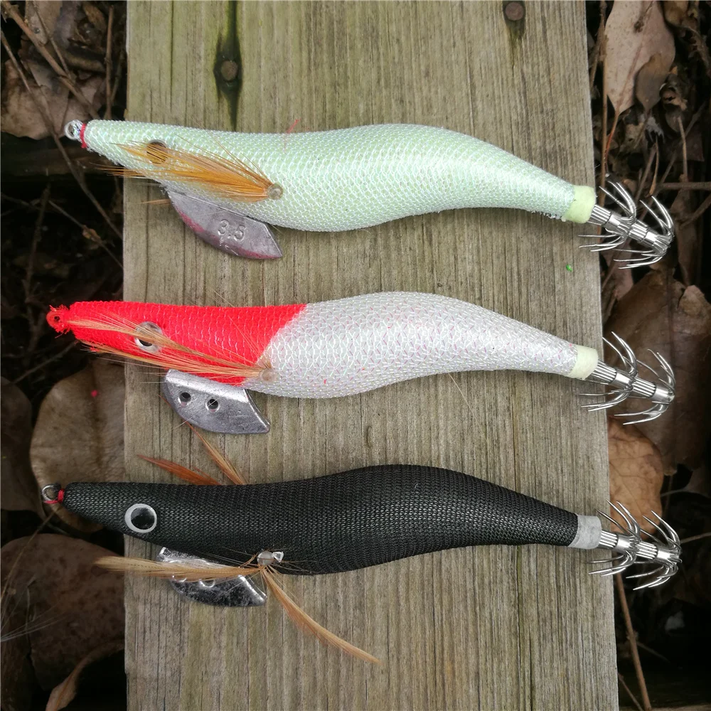 10 Uds. Señuelo luminoso para camarones, plantillas de calamar, bola interior 2,5 #   3.0 #   3.5 #   Señuelo de pesca Jigging con cebo artificial para pulpo de sepia - imagen 5