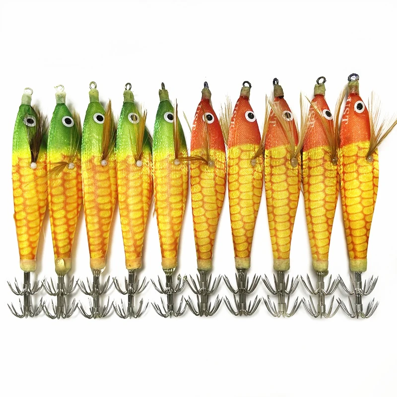 Anzuelo de calamar Artificial, anzuelo de pesca de camarón, Wobblers luminosos de pulpo, sepia, camarón de madera, cebos duros para pesca en el mar, 8 Uds.