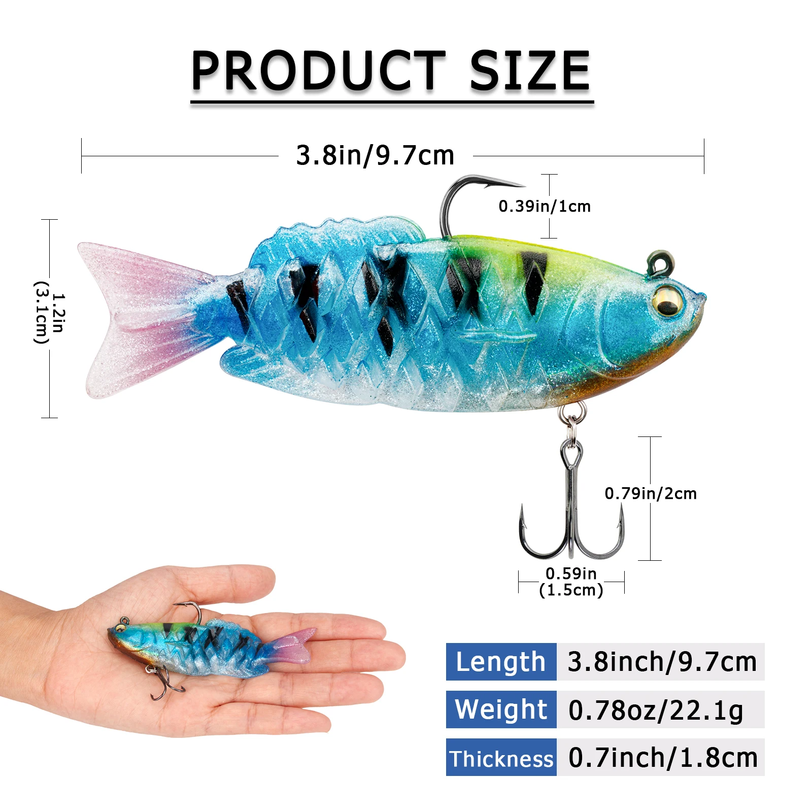 Señuelos de Pesca blandos, cebos de pesca Jigging Wobblers de silicona artificial Swimbait Leurre Souple Joint para pesca de lubina, 97mm, 22g, 1 pieza - imagen 3