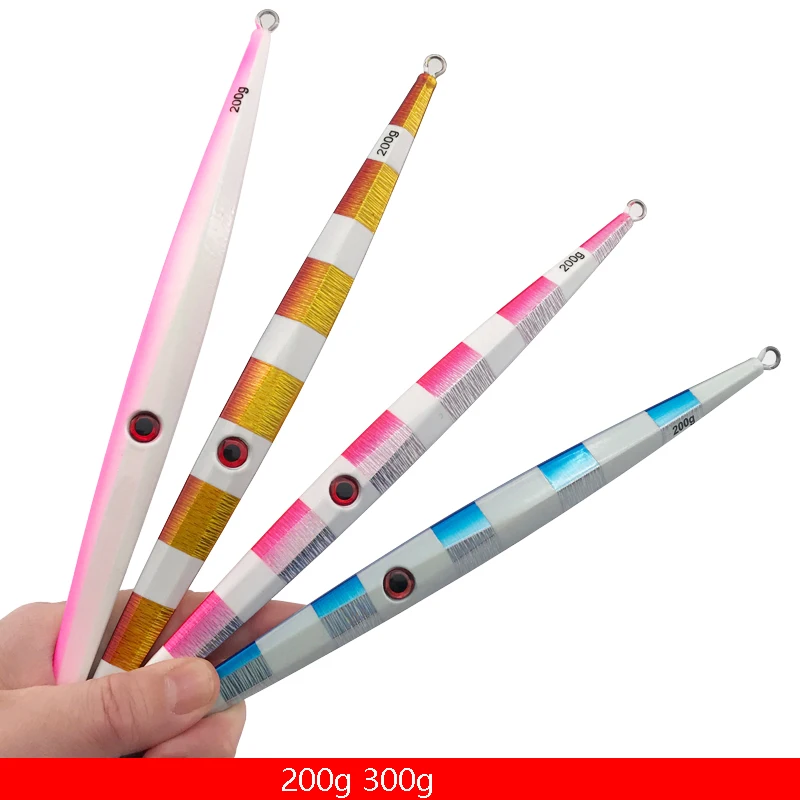 Señuelo de pesca de plantilla de Metal, peso de 200g, 250g, 300g, aparejo duro de pesca de lubina, trucha, Jigging, señuelo de agua salada, 4 unids/lote - imagen 4