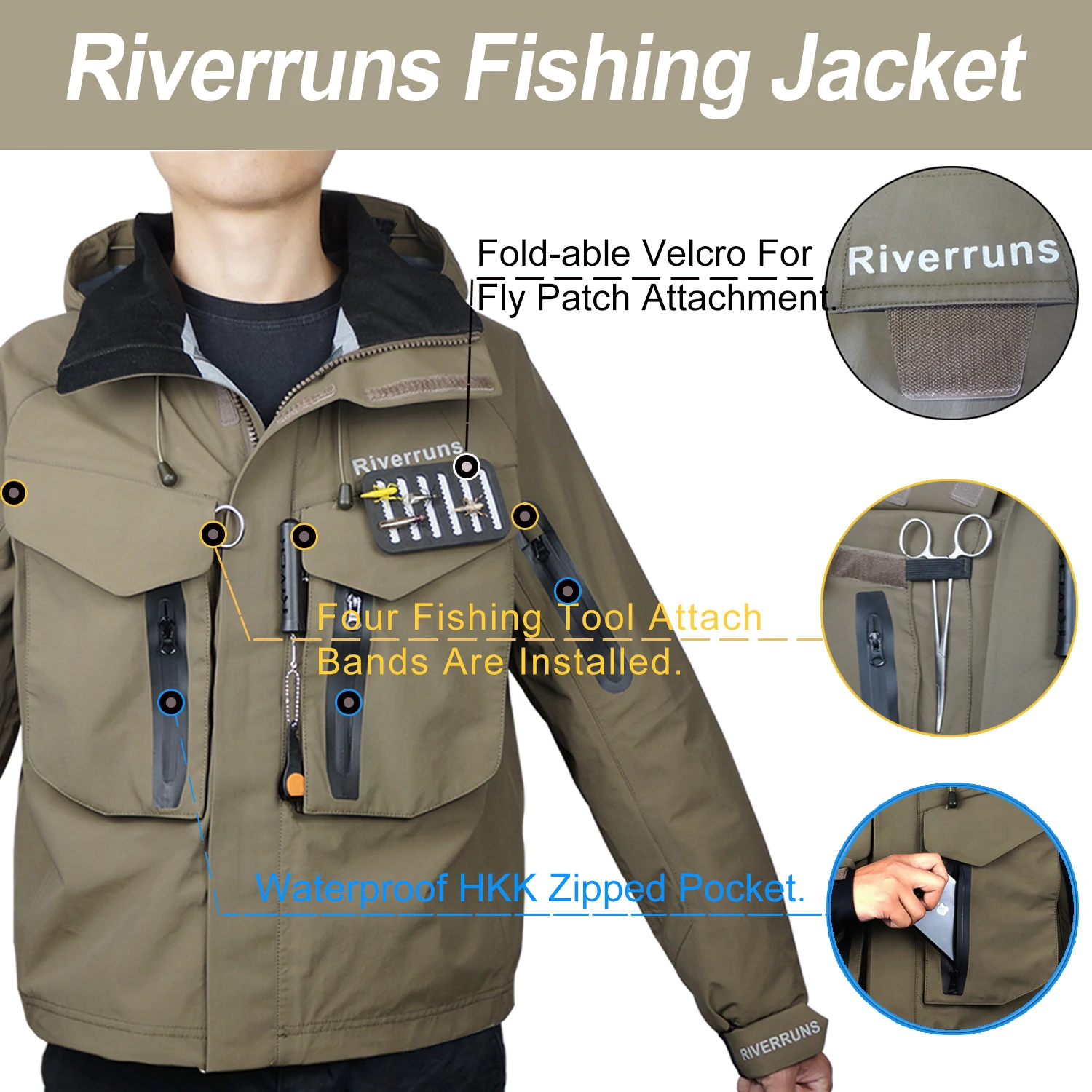 Aventik-Chaqueta de pesca transpirable para hombre, impermeable, para exteriores, ropa de pesca, senderismo, Kayak y caza - imagen 2