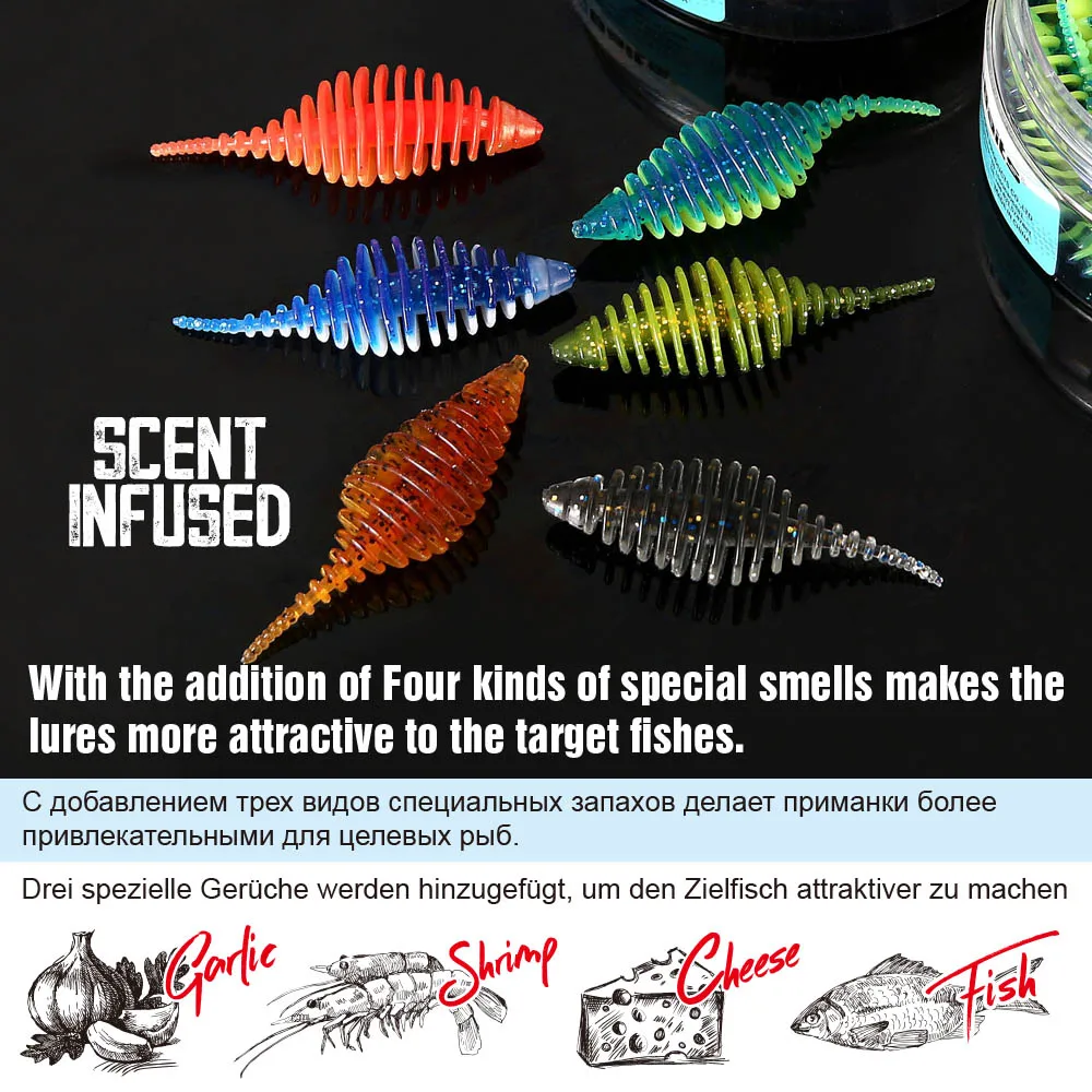 WEIHAI FSTK-cebo de gusano de Pesca, señuelo suave Wobbler, 1,5g, 5cm, 20 piezas/tarro, Señuelos de Pesca de carpa, lubina, señuelo Artificial - imagen 3