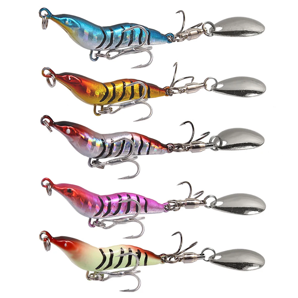 WALK FISH-señuelo de pesca de camarón, 1 unidad, doble anzuelo, VIB, herramienta de pesca de agua dulce y salada, cebo luminoso de hundimiento de Metal realista - imagen 2