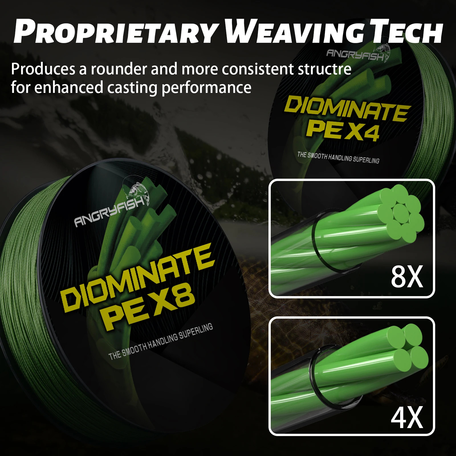 Angryfish Diominate PE X8 línea de pesca 327YDS/300M 8 hebras línea de pesca trenzada multifilamento PE línea 18 20 30 40 50 80LB - imagen 4