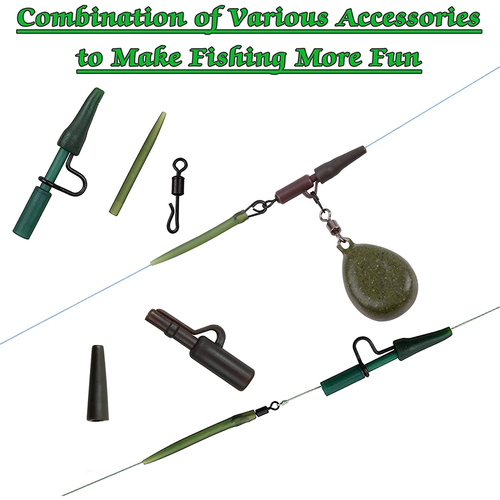 Kit de accesorios para pesca de carpa, manguitos antienredos, giratorios de cambio rápido, Clips de seguridad resistentes, tubos de goma trasera, 100 unids/caja - imagen 3