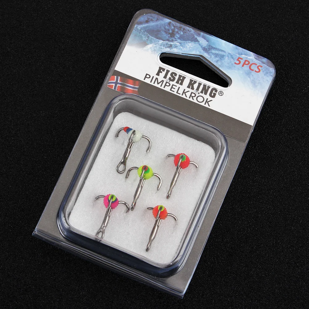Anzuelos triples Fish King – Acero carbono y púas volteadas para hielo - imagen 3