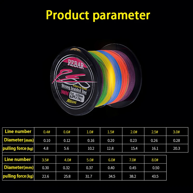 Línea de pesca de 8 trenzados, aparejos de 300m pe, línea de pesca de caballo Dali, línea trenzada multicolor, equipo de pesca - imagen 2