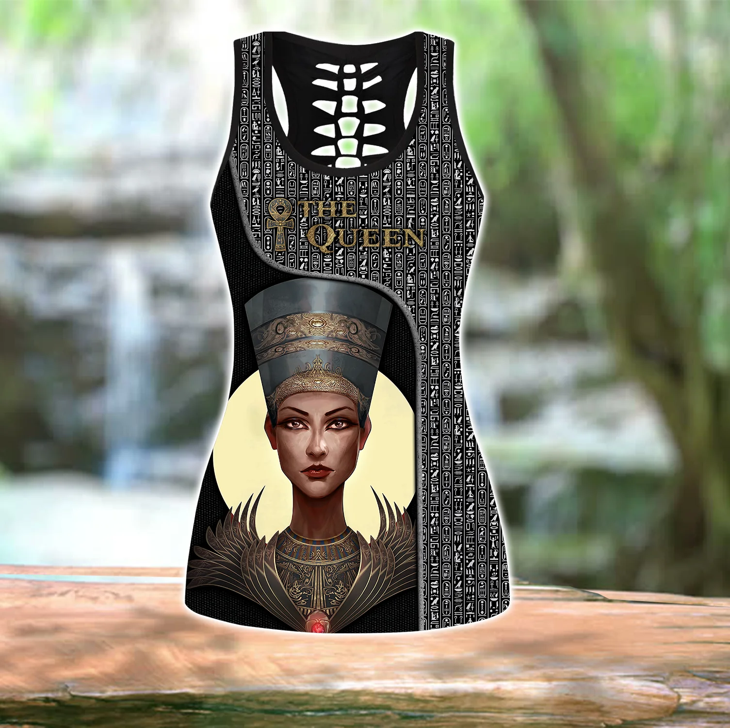 La reina del Antiguo Egipto 3D impreso hueco camiseta sin mangas y Leggings conjunto Fitness mujer mallas de longitud completa pantalones de Yoga LKB-24 - imagen 5