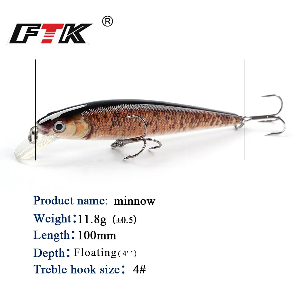 FTK-señuelo de pesca de pececillo de simulación, ojos 3D, 12g, 10cm, cebo Artificial duro con anzuelo triple, Swimbait, Wobblers Bass - imagen 3