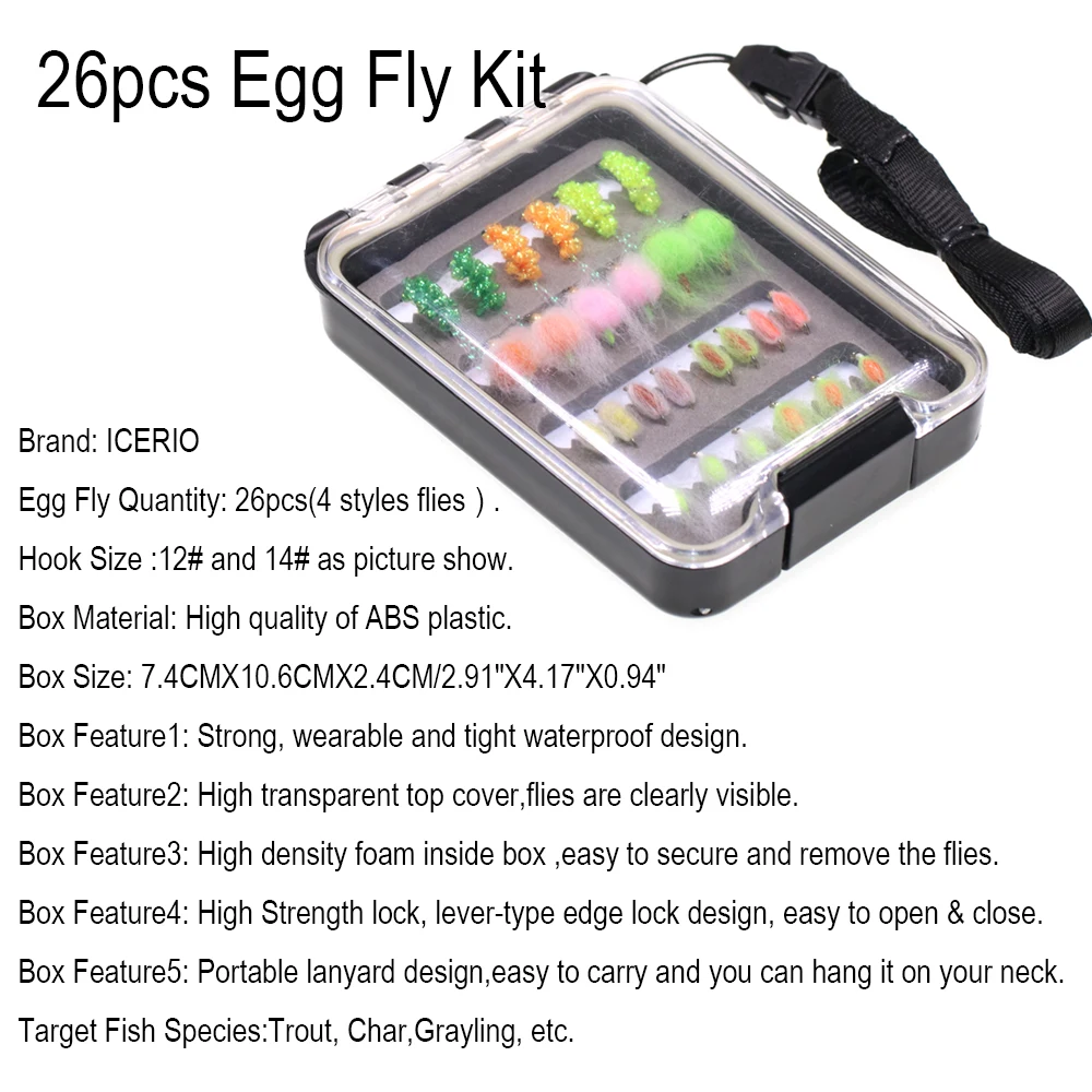 ICERIO-Kit de moscas de Pesca, Señuelos de Pesca con cabeza de Beadhead Micro, Mosca de huevo de salmón, Mini Ninfa Bug, mosca húmeda para trucha, gray Char, Mosca, 12 #, 26 piezas - imagen 4