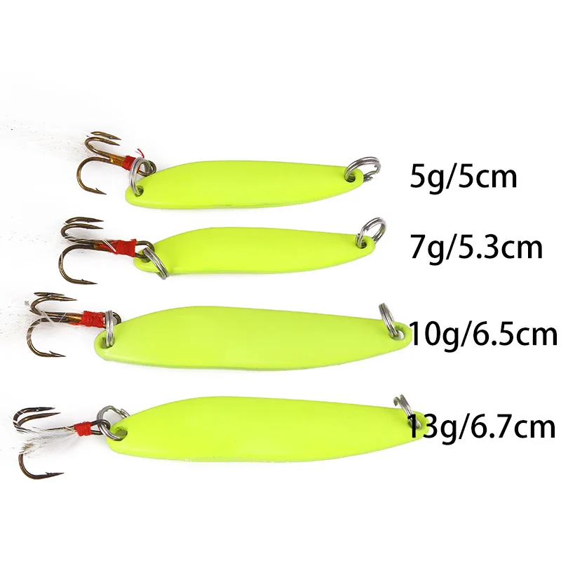 Cebo giratorio de Metal luminoso, señuelo de Pesca duro, lentejuelas con ganchos de pluma, Wobbler, aparejos de Pesca de lubina, 1 unidad, 5g, 7g, 10g, 13g - imagen 4