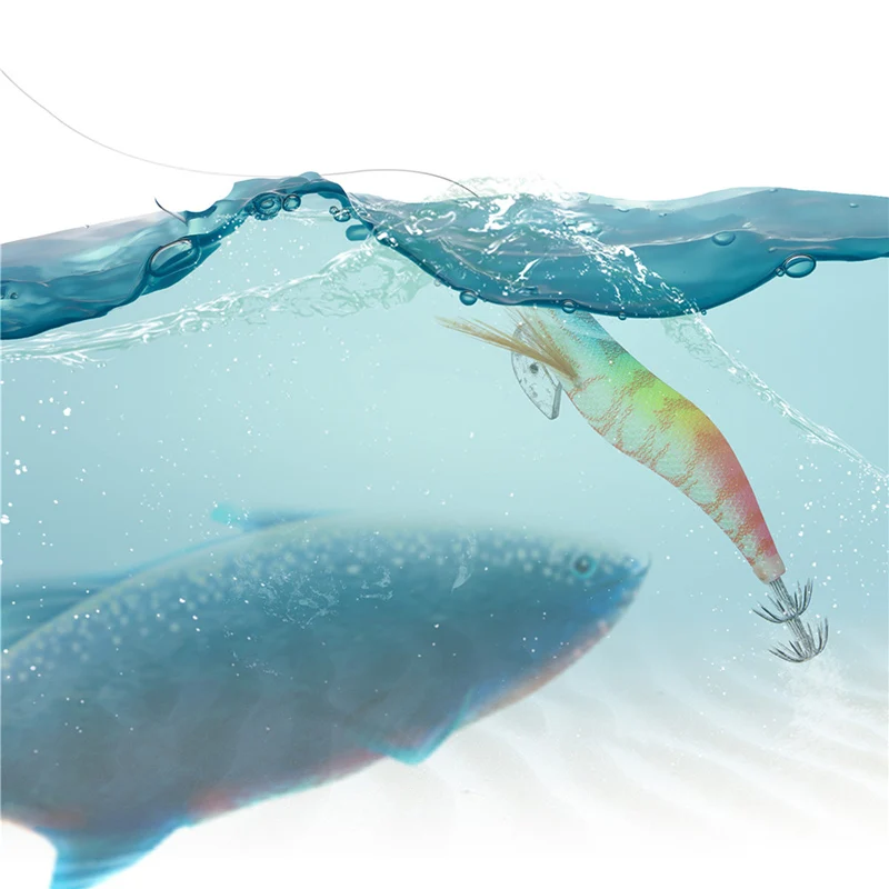 10 unids/caja nuevo cebo de calamar ganchos de plantilla de camarón de madera 12g-21g cebos artificiales ojos 3D luminoso sepia pulpo señuelo de agua salada - imagen 5