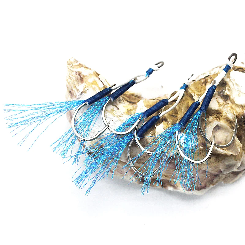 200 pares de anzuelos con placa de hierro, anzuelos dobles, anzuelos anticorrosión para sangre, esturión con púas, barco, curricán, accesorios de pesca en el mar