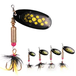 Señuelos de Pesca giratorios de 3,5g-12g, anzuelos de Metal con lentejuelas, Wobblers, CrankBaits, trucha con ganchos de plumas para Pesca de carpa, 1 a 5 unidades por lote