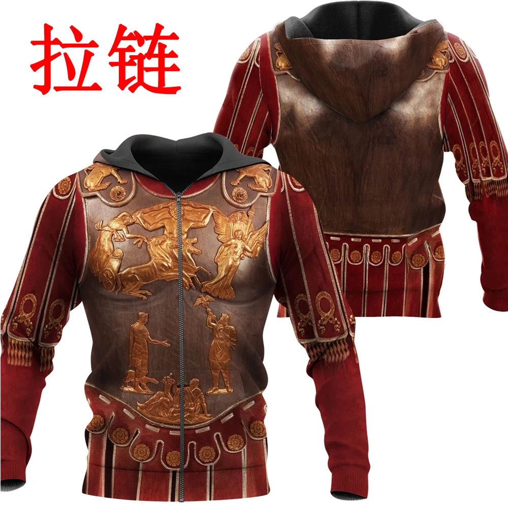 Sudadera Capucha 3D Armadura Romana Harajuku Streetwear Masculina - imagen 3