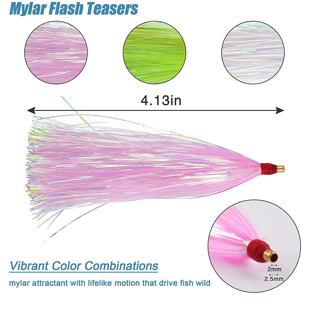 12 Uds Bucktail Teaser Jig Señuelos de Pesca Slip Flash línea falda cebo aparejos anzuelos de pesca Teaser cebo Kit DIY señuelo aparejos de pesca - imagen 3