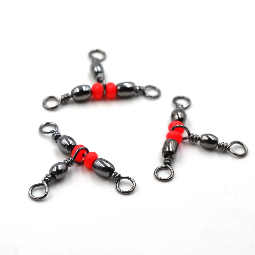 MNFT 20 piezas 11 tamaños 3 vías T-Turn barril conector giratorio cuentas rojas Triple giratorio línea cruzada aparejos de pesca aparejos de pesca - imagen 5