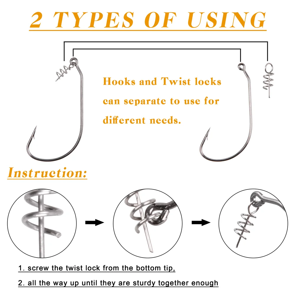 Anzuelo de pesca de plantilla con pasadores de centrado de bloqueo de giro de resorte para gusanos blandos, cebo, manivela con púas, anzuelo de carpa, 100 unids/caja - imagen 4