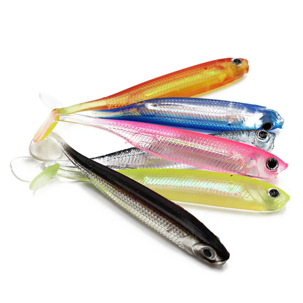 Señuelo de pesca suave con cabeza de plantilla, 7cm, 2,2g, cola en T, Color arcoíris, cebo de silicona Artificial, carpa, lubina, Swimbait, aparejos Wobbler, 3 unids/lote