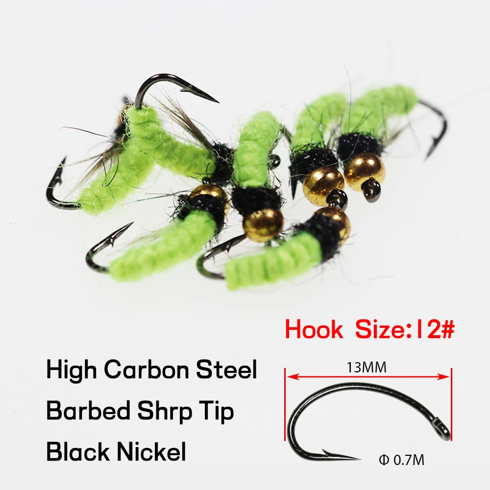 Bimoo-señuelo de pesca de trucha, 7 Uds., n. ° 12, moscas, UV, verde, Cezch, Mosca, ninfas - imagen 3