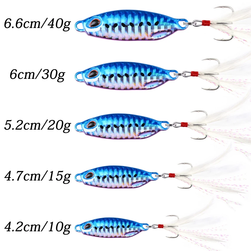 Señuelo de plantilla fundida de Metal, cebo de agua salada para pesca, 10g, 15g, 20g, 30g, 40g, cuchara giratoria, señuelos de atún, Jigs que brillan en la oscuridad - imagen 3