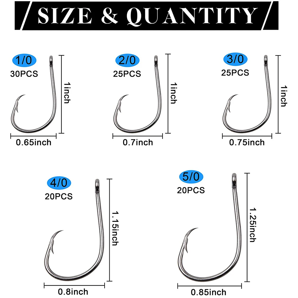 Anzuelos circulares para pesca en agua salada, Kit de anzuelos de pulpo con ojo recto, con púas de acero de alto carbono, 120 Uds. - imagen 2