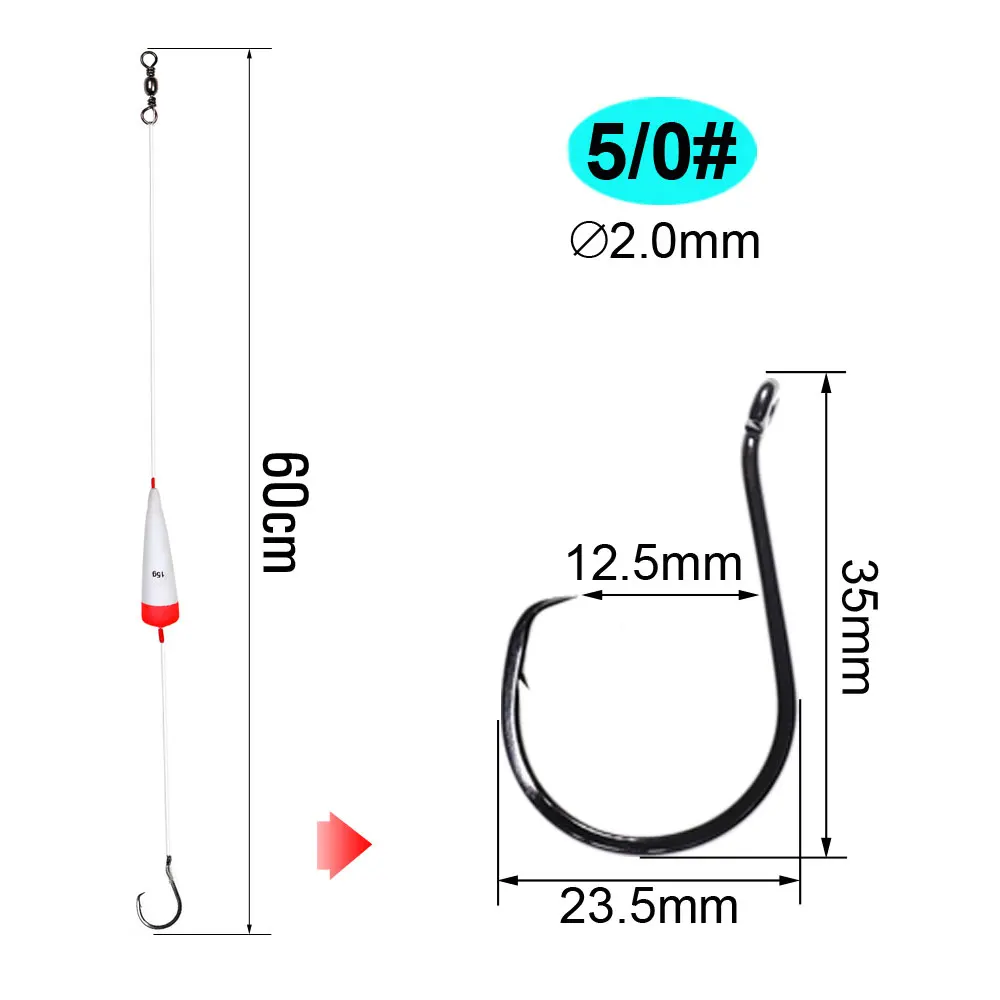 2 juegos de aparejos de pesca de carpa flotante antideslizante para pesca de bagre de cabeza plana con anzuelos circulares hechos a mano de 4/0 5/0 6/0 - imagen 3